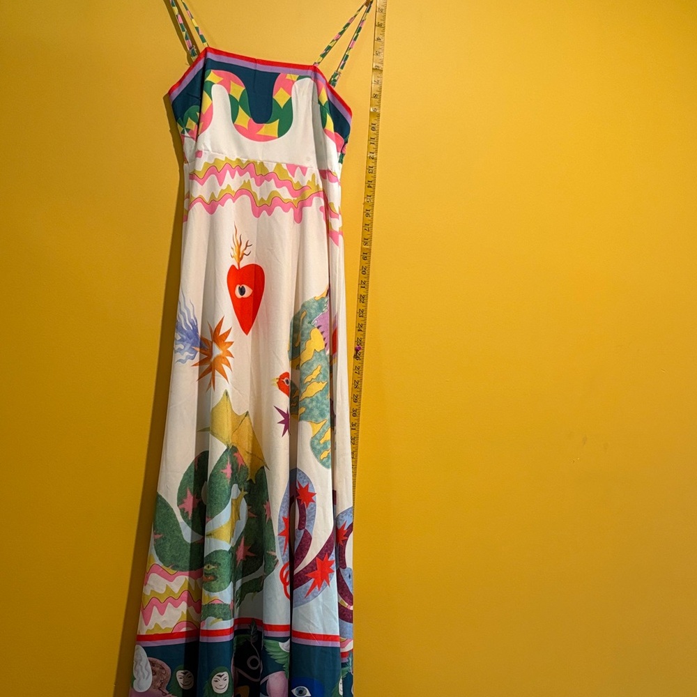 SHEIN White Maxi Dress with Multicolor Abstract Print